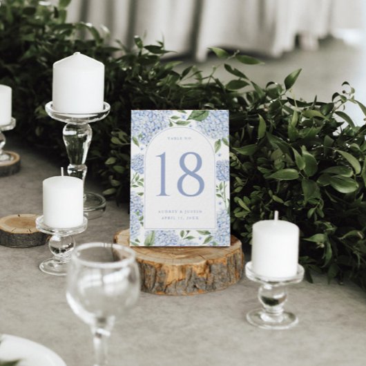 Blauwe Hortensia Boog Tafel Nummer Kaarten