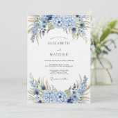 Blauwe Hortensia Botanische Bruiloft Kaart (Staand voorkant)