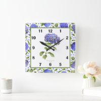 Blauwe Hortensia Botanische Kunst Wandklok