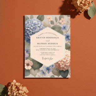 Blauwe Hortensia Botanische Romantische Bruiloft Kaart