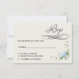 Blauwe Hortensia Botanische Romantische Reactiekaa RSVP Kaartje