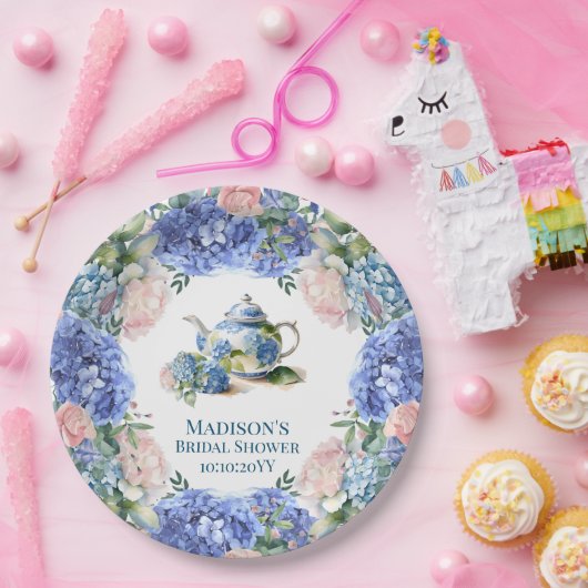 Blauwe Hortensia Bruids Thee Party Papieren Bordje (Feest)
