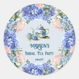 Blauwe Hortensia Bruids Thee Party Ronde Sticker