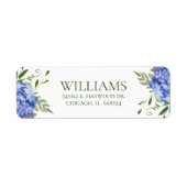 Blauwe Hortensia Bruidsbruiloft Retouradres Etiket (Voorkant)