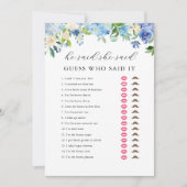 Blauwe Hortensia Bruidsdouche Hij zei Zij zei Spel Kaart (Voorkant)