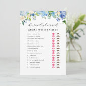 Blauwe Hortensia Bruidsdouche Hij zei Zij zei Spel Kaart (Staand voorkant)