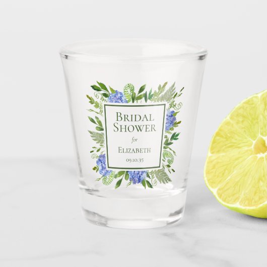 Blauwe Hortensia Bruidsdouche Shot Glas (Voorkant)