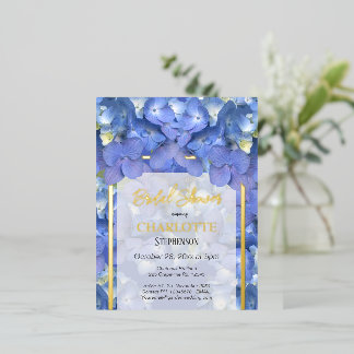 Blauwe Hortensia Bruidsfeest Floral Folie Uitnodiging Briefkaart