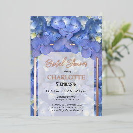 Blauwe Hortensia Bruidsfeest Folie Uitnodiging