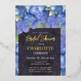 Blauwe Hortensia Bruidsfeest Folie Uitnodiging