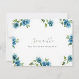 Blauwe Hortensia Bruidsmeisje Voorstelkaarten