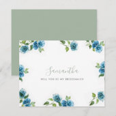 Blauwe Hortensia Bruidsmeisje Voorstelkaarten (Voorkant / Achterkant)