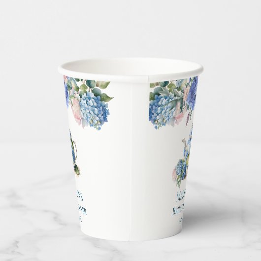 Blauwe Hortensia Bruidstheepartij Papieren Bekers (Rechts)