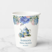 Blauwe Hortensia Bruidstheeparty Papieren Bekers (Achterkant)