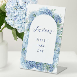 Blauwe Hortensia Bruiloft Favoren Reclamebord Met Voetstuk