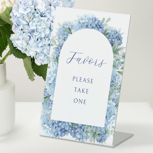Blauwe Hortensia Bruiloft Favoren Reclamebord Met Voetstuk