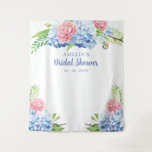 Blauwe Hortensia Bruiloft Feest Achtergrond Wandkleed (Voorkant)