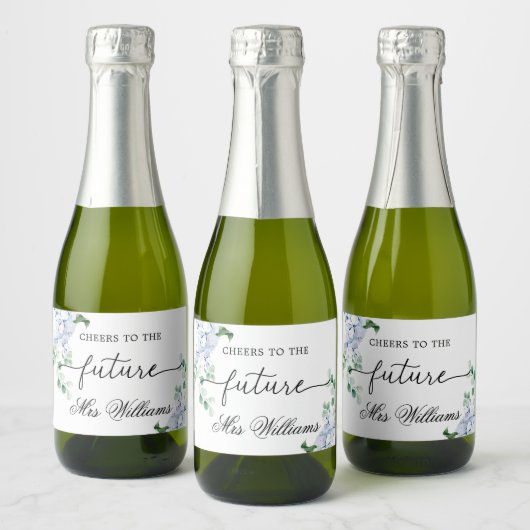 Blauwe Hortensia Bruiloft Feest Bruisende Wijn Fav Sparkling Wijnetiket (Flessen)
