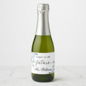 Blauwe Hortensia Bruiloft Feest Bruisende Wijn Fav Sparkling Wijnetiket (Voorkant)