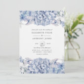 Blauwe Hortensia Bruiloft Kaart (Staand voorkant)