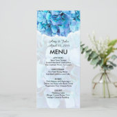 Blauwe hortensia bruiloft menu (Staand voorkant)