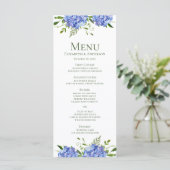 Blauwe Hortensia Bruiloft Menu (Staand voorkant)