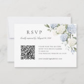 Blauwe Hortensia Bruiloft QR Code RSVP Kaart (Voorkant)