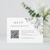 Blauwe Hortensia Bruiloft QR Code RSVP Kaart (Staand voorkant)