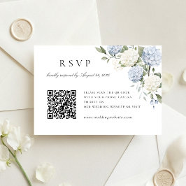 Blauwe Hortensia Bruiloft QR Code RSVP Kaart