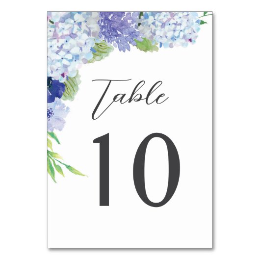 Blauwe hortensia bruiloft Receptie Tafelnummers (Achterkant)