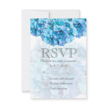 Blauwe hortensia bruiloft RSVP-kaart