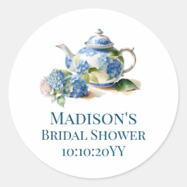 Blauwe Hortensia Bruiloft Theepartij Ronde Sticker