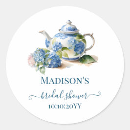 Blauwe Hortensia Bruiloft Theepartij Ronde Sticker