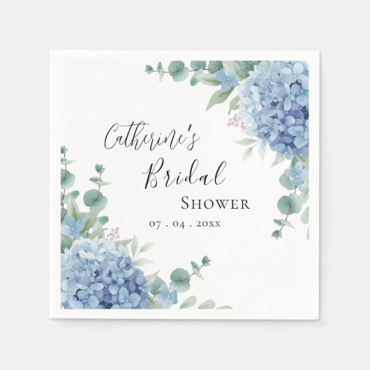 Blauwe Hortensia Bruilofts Bruiloftsfeest Servet (Voorkant)