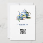 Blauwe Hortensia Bruilofts Theepartij QR-code Kaart (Achterkant)