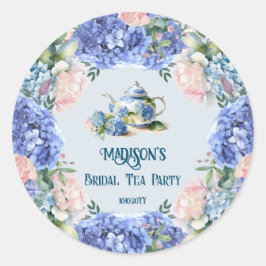 Blauwe Hortensia Bruilofts Theepartij Ronde Sticker