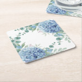 Blauwe Hortensia Bruiloftsborrel Kartonnen Onderzetters (Schuin)