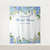 Blauwe Hortensia Bruiloftsshower Fotohokje Achterg Wandkleed (Voorkant)