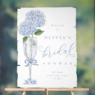 Blauwe Hortensia & Champagne Geschilderde Welkom Acryl Bord