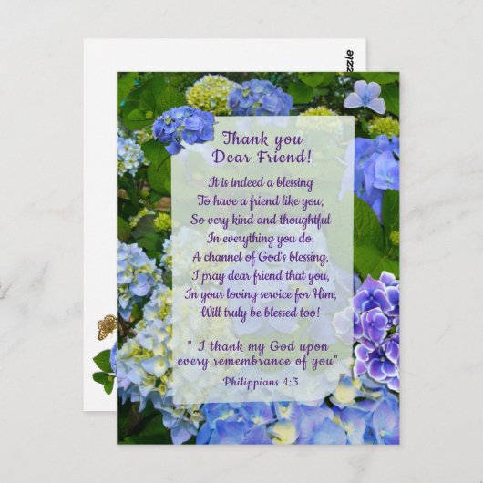 Blauwe Hortensia Christelijke bedankkaart Briefkaart (Voorkant / Achterkant)
