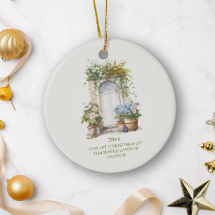 Blauwe Hortensia Cottage Deur Nieuw Thuis Kerstmis Keramisch Ornament