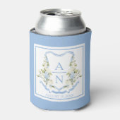 Blauwe Hortensia Crest Monogram Kan Holder Blikjeskoeler (Blikje Voorkant)