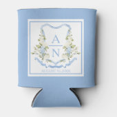 Blauwe Hortensia Crest Monogram Kan Holder Blikjeskoeler (Voorkant)