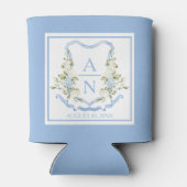 Blauwe Hortensia Crest Monogram Kan Holder Blikjeskoeler (Achterkant)
