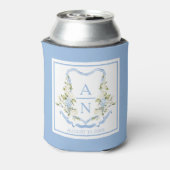Blauwe Hortensia Crest Monogram Kan Holder Blikjeskoeler (Blikje Achterkant)