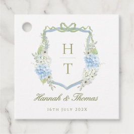 Blauwe Hortensia Crest Trouw Monogram Bedankjes Labels