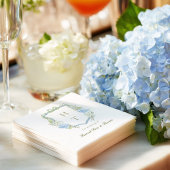 Blauwe Hortensia Crest Trouw Monogram Servet