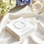 Blauwe Hortensia Crest Trouw Monogram Servet