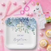 Blauwe hortensia doop papieren bordje (Feest)