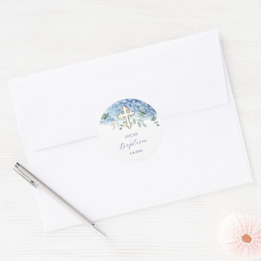 Blauwe hortensia doop Sticker (Envelop)